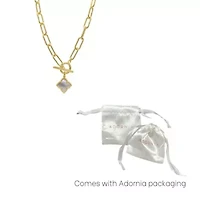 14k Gold Plated Flower White Mother of Pearl Paper Clip Chain Toggle Necklace