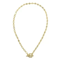 14k Gold Plated Crystal Clover Paper Clip Chain Toggle Necklace