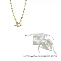 14k Gold Plated Crystal Clover Paper Clip Chain Toggle Necklace