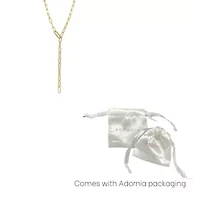 14k Gold Plated Paper Clip Chain Lariat Necklace with Crystal Adjustable Lock