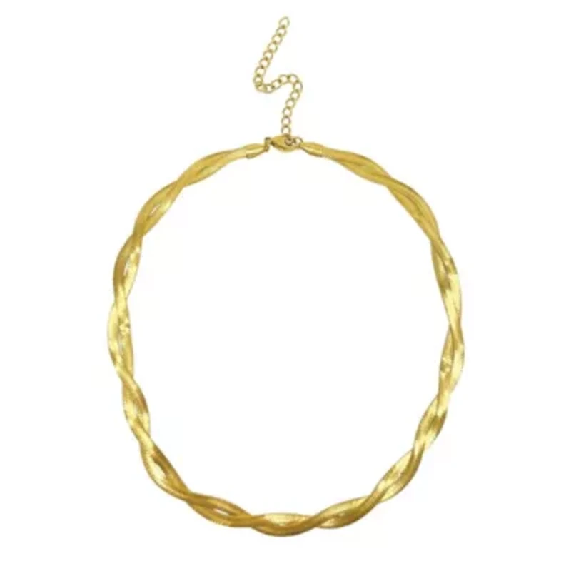 Braided Herringbone Chain Necklace gold
