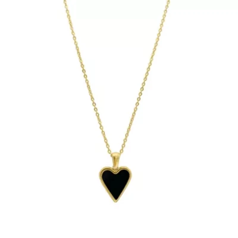 Tarnish Resistant 14k Gold Plated Black Heart Necklace