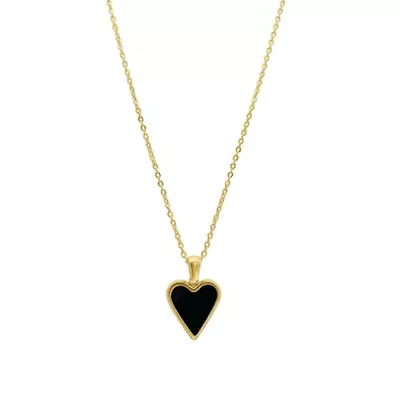 Tarnish Resistant 14k Gold Plated Black Heart Necklace
