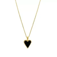 Tarnish Resistant 14k Gold Plated Black Heart Necklace