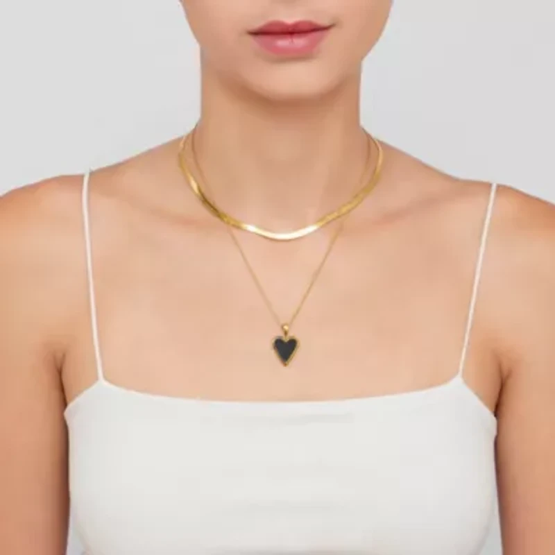 Tarnish Resistant 14k Gold Plated Black Heart Necklace