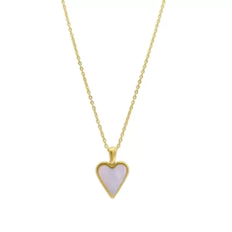 Tarnish Resistant 14k Gold Plated White Mother of Pearl Heart Necklace