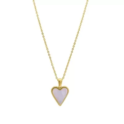 Tarnish Resistant 14k Gold Plated White Mother of Pearl Heart Necklace