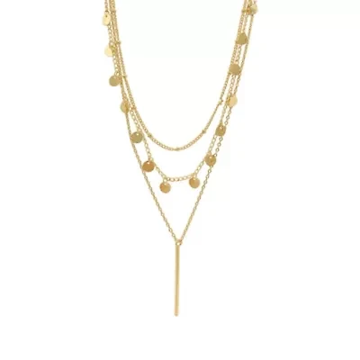 Tarnish Resistant 14k Gold Plated Triplet Confetti and Bar Layered Set Necklace