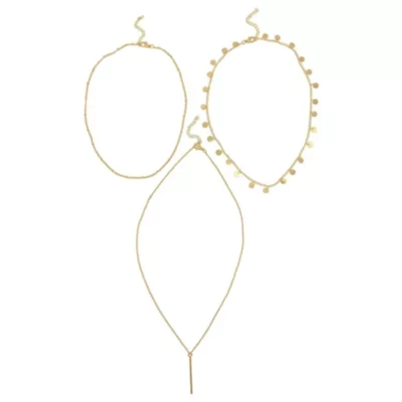 Tarnish Resistant 14k Gold Plated Triplet Confetti and Bar Layered Set Necklace