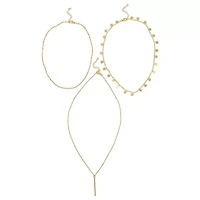 Tarnish Resistant 14k Gold Plated Triplet Confetti and Bar Layered Set Necklace