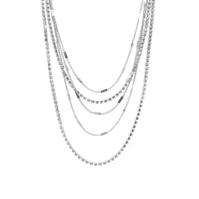 Rhodium Plated Layered Tennis Necklace