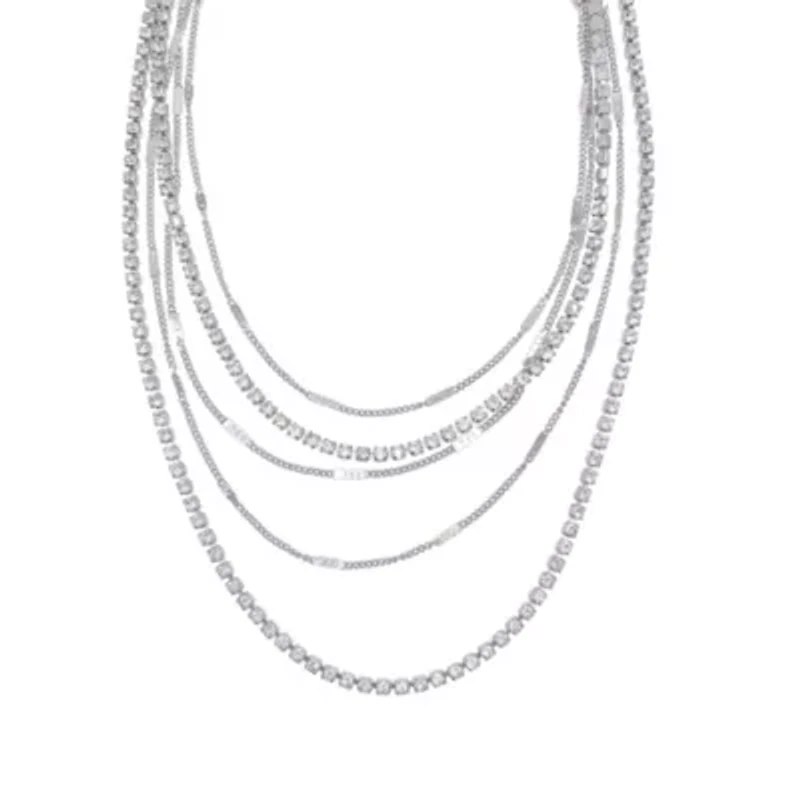 Rhodium Plated Layered Tennis Necklace