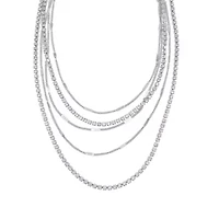 Rhodium Plated Layered Tennis Necklace