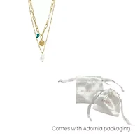 14k Gold Plated Pearl and Turquoise Stone Pendants Layered Necklace