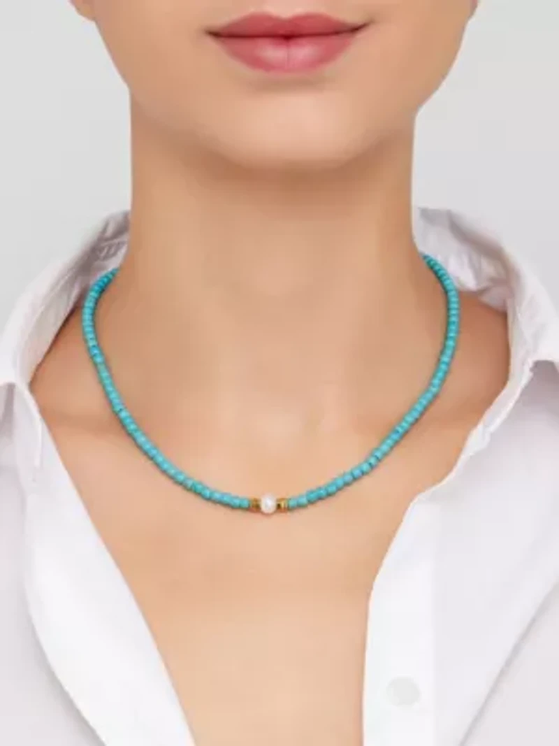 Turquoise Beaded Necklace with Pearl