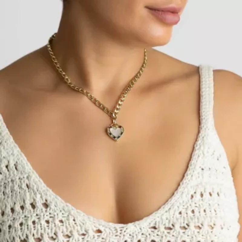 14k Gold Plated Oval Link Chain and Coin Pendant Layered Necklace