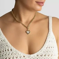 14k Gold Plated Oval Link Chain and Coin Pendant Layered Necklace