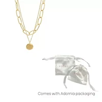 14k Gold Plated Oval Link Chain and Coin Pendant Layered Necklace