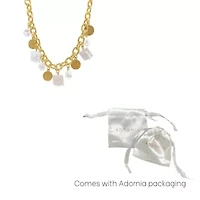 14k Gold Plated Oval Link Chain with Hammered Coin and Multishape Pearl Charms Necklace