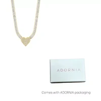 14k Gold Plated Baguette Tennis Necklace with Pave Heart Pendant