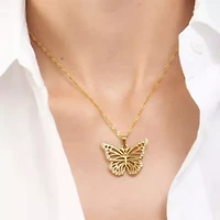 Tarnish Resistant 14k Gold Plated Pave Butterfly Necklace