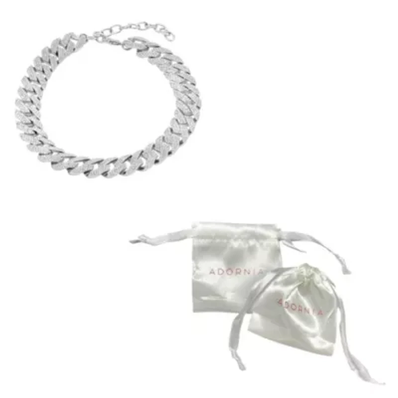 Rhodium Plated Edgy Cuban Crystal Adjustable Choker Chain Necklace