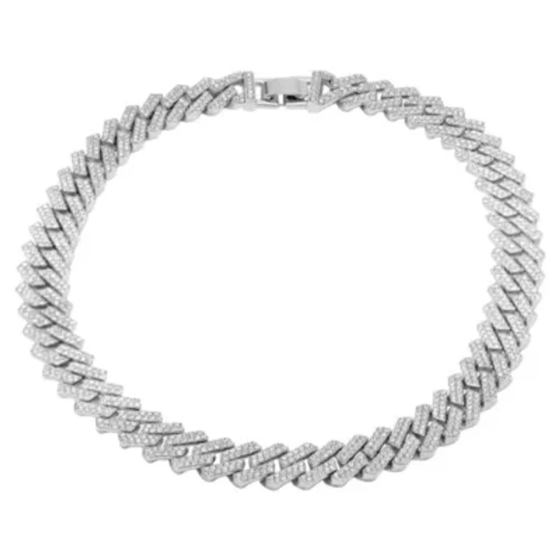 Rhodium Plated Edgy Cuban Crystal Chain Necklace