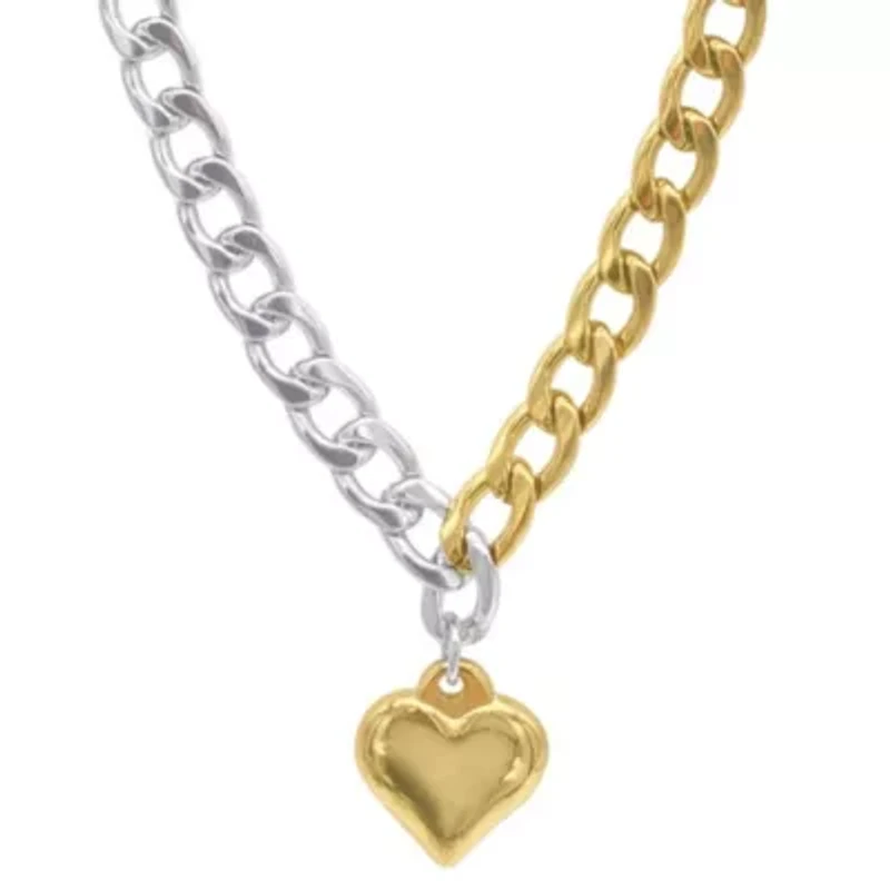 Tarnish Resistant Mixed Metal Heart Chain Toggle Necklace