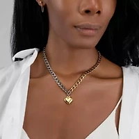 Tarnish Resistant Mixed Metal Heart Chain Toggle Necklace