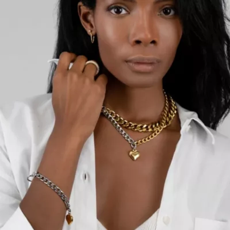 Tarnish Resistant Mixed Metal Heart Chain Toggle Necklace