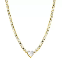Tarnish Resistant Crystal Heart Tennis Chain Necklace gold