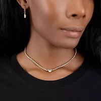 Tarnish Resistant Crystal Heart Tennis Chain Necklace gold
