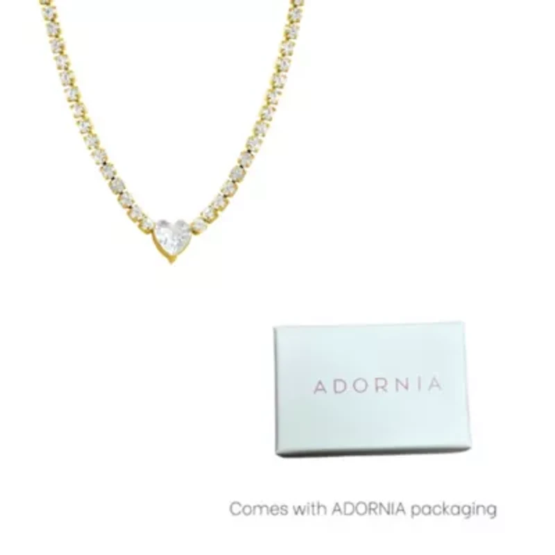 Tarnish Resistant Crystal Heart Tennis Chain Necklace gold