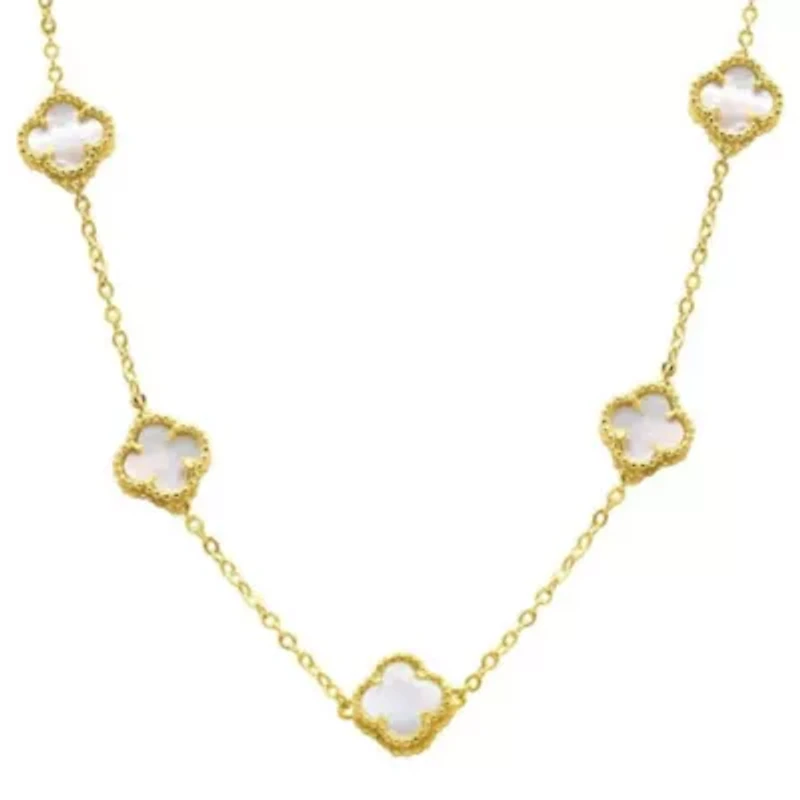 White Mother of Pearl Flower Station Necklace gold