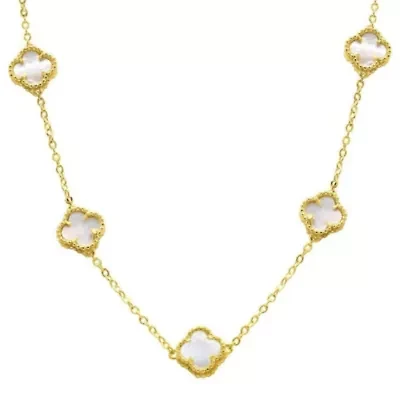 White Mother of Pearl Flower Station Necklace gold