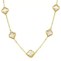 White Mother of Pearl Flower Station Necklace gold