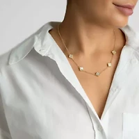 White Mother of Pearl Flower Station Necklace gold