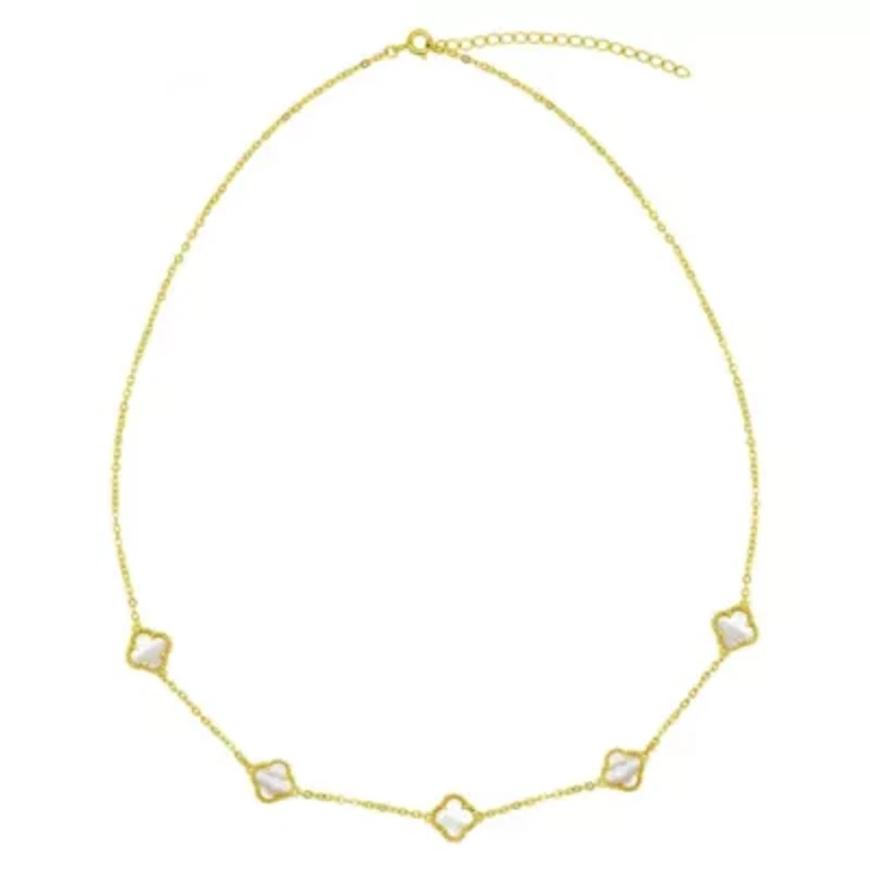 White Mother of Pearl Flower Station Necklace gold