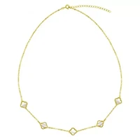 White Mother of Pearl Flower Station Necklace gold