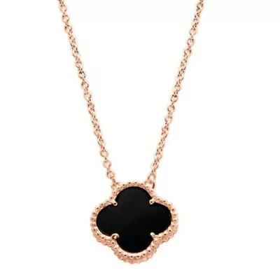 Black Flower Necklace rose gold