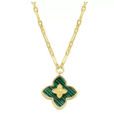 14k Gold Plated Green Inlay Clover Necklace
