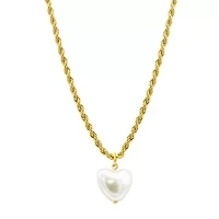 Tarnish Resistant Rope Chain Heart Necklace gold