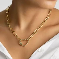 14k Gold Plated Paper Clip Chain With Rainbow Heart Screw Lock