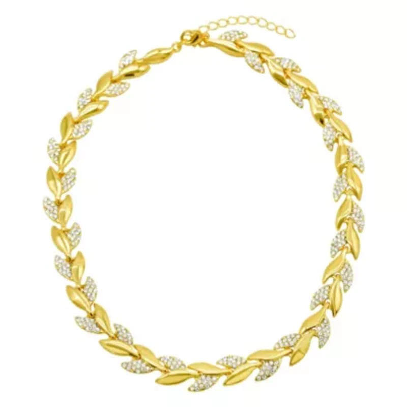 14k Gold Plated Crystal Leaf Necklace