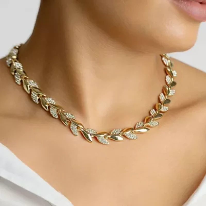 14k Gold Plated Crystal Leaf Necklace