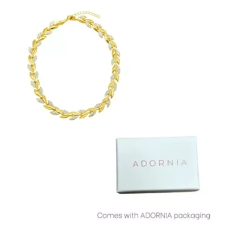 14k Gold Plated Crystal Leaf Necklace