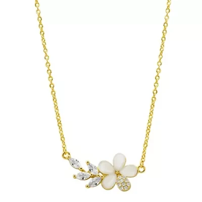 14k Gold Plated Crystal Flower Branch Leaf Necklace Gold