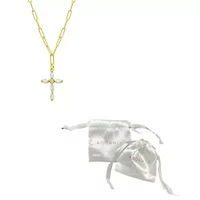 14k Gold Plated Paperclip Cubic Zirconia Cross Necklace