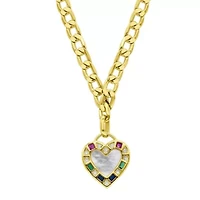 14k Gold Plated Figaro Chain Mother-of-Pearl Heart Necklace