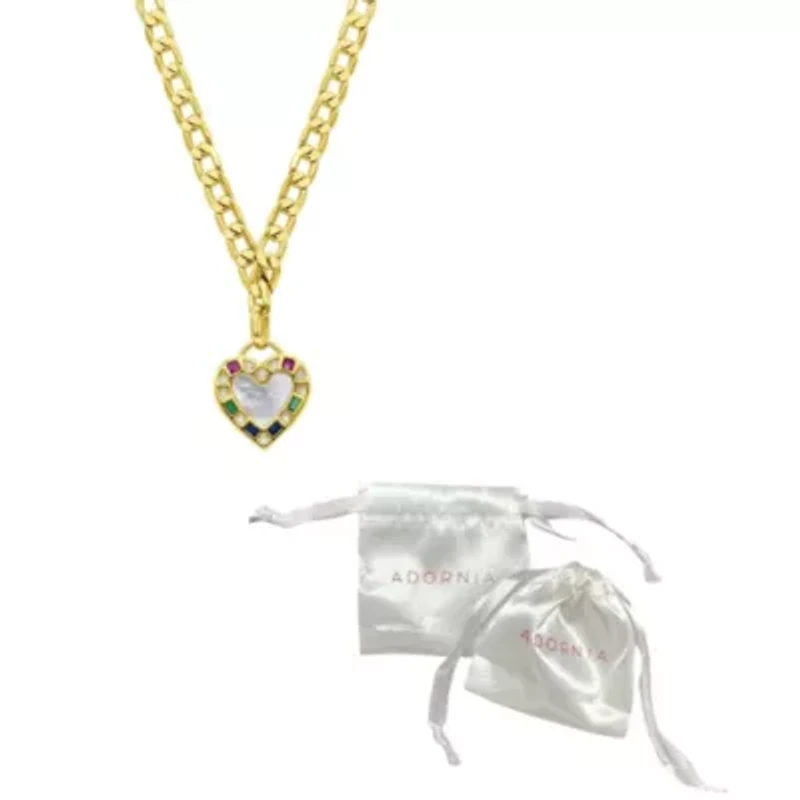14k Gold Plated Figaro Chain Mother-of-Pearl Heart Necklace